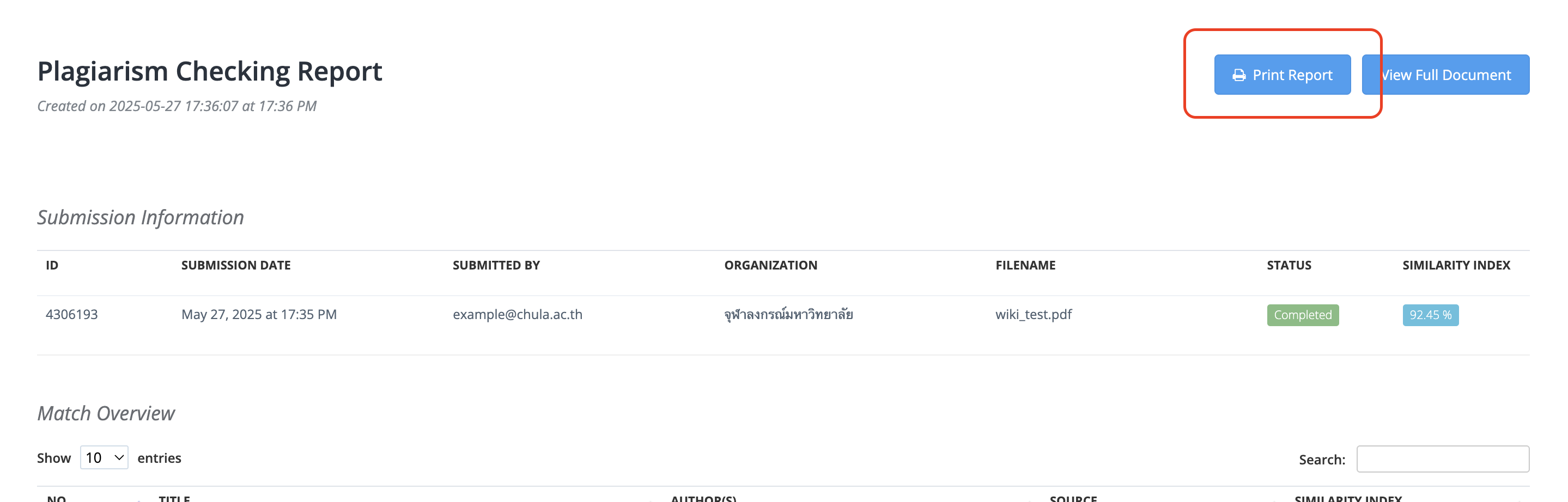 แสดงหน้า Print Report เพื่อพิมพ์รายงานผลการตรวจสอบ